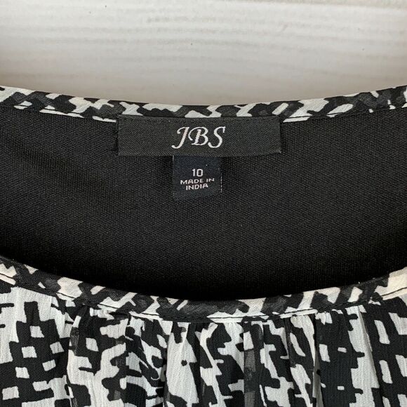 JBS Dress10 Black White Sheath Geometric Sheer Overlay Sleeveless Mini - Picture 6 of 6